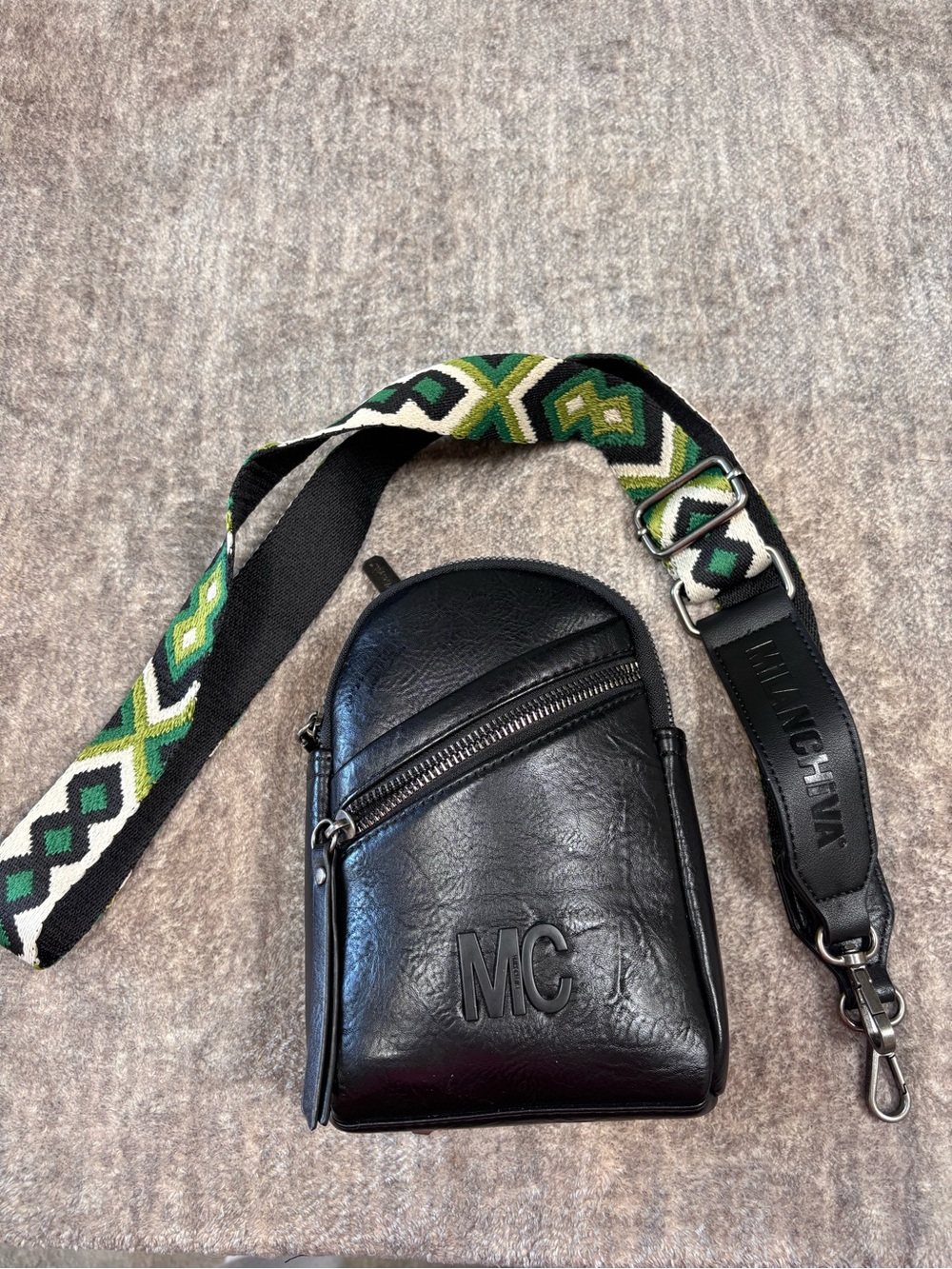 Montana West Black Crossbody with Green Patterned Strap